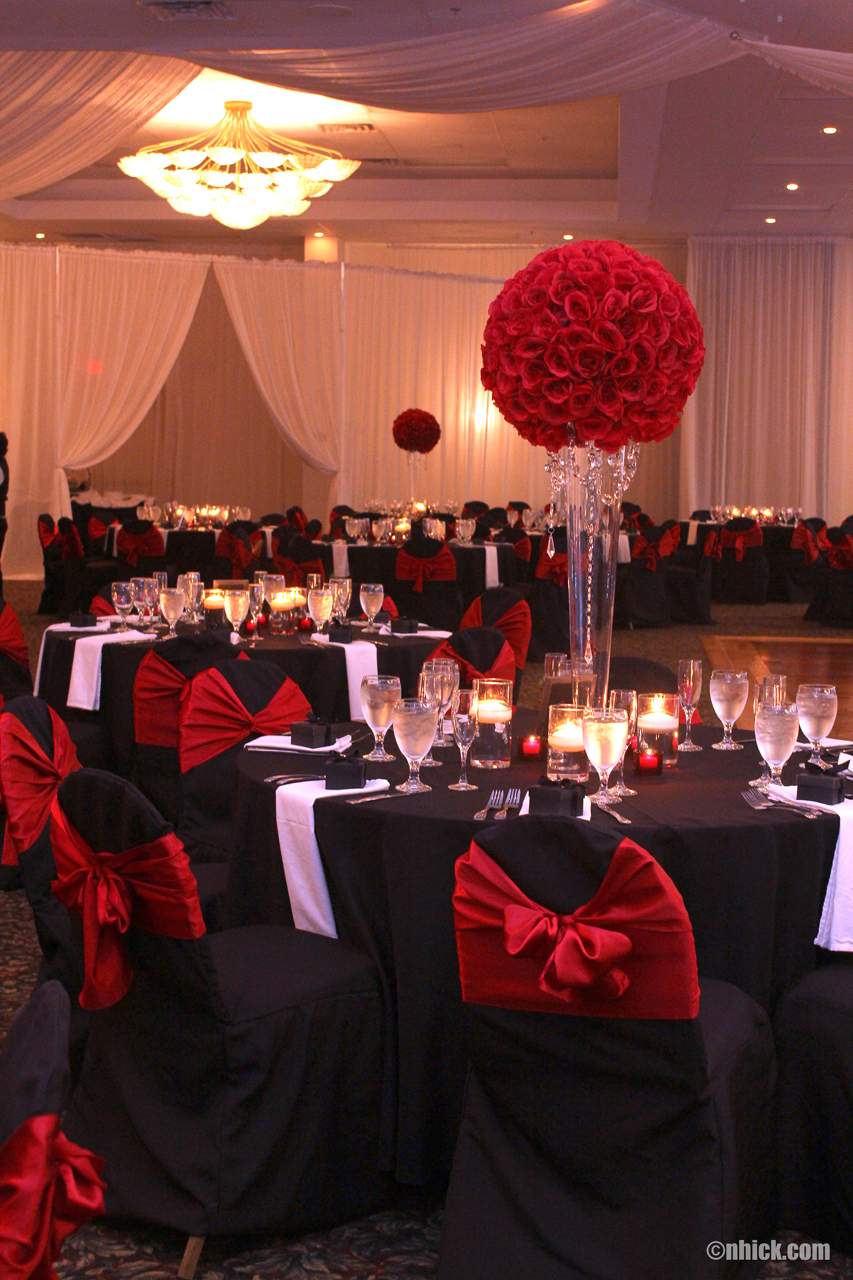 red and black wedding reception