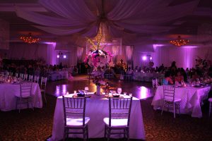 Purple Celedon Hall Setup at the BAEC: Perfect Reception Hall in Tampa